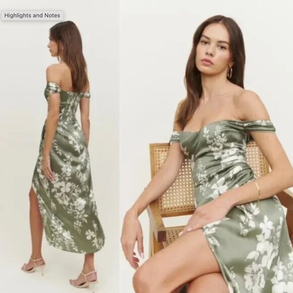 Reformation midi silk dress - sage green and white floral - size 4 - Picture 7 of 7